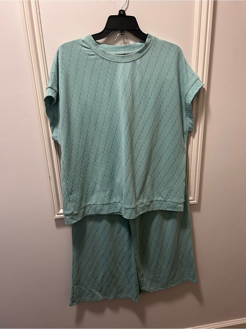 Relaxed Short-Sleeve Top & Wide-Leg Pants Set - Mint